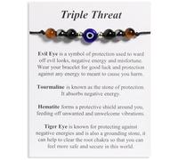 QqzsJewls Triple Protection Bracelets Negative Energy Blocker Black Tourmaline Obsidian Bracelets for Women Men Gifts for Him Her, Evil Eye Triple Threat Protection, Nylon, No Gemstone