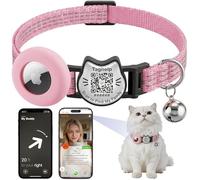 QR Code & AirTag Breakaway Cat Collar with Bell - Smart Scan Pet ID Tag & Apple AirTag Holder, 0.4" Width Lightweight Kitten Collar for Girl Boy Catsr (Dot Matrix Reflective-Pink)