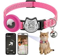 QR Code & AirTag Breakaway Cat Collar with Bells - Smart Scan Pet ID Tag & Apple AirTag Holder, Upgraded Anti-Lost Safety Collar for Girl Boy Cats, Kittens & Puppies(Dot Matrix Reflective-Rose red)