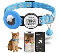 QR Code AirTag Cat Collar Breakaway Reflective with Bell - Digital Pet ID Tag for Lost Cat Recovery, Blue Paw Print Design