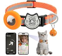 QR Code & AirTag Holder Cat Collar with Reflective Strip, Breakaway Safety Bell, High Visibility Night Safety, Lightweight Adjustable Nylon for Boys and Girls, 7.5-12.5 in(Reflective Strip-Orange)