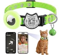 QR Code & AirTag Reflective Breakaway Cat Collar with Bell - Smart Scan Pet ID Tag & Apple AirTag Holder, Safety Kitten Collar for Girl Boy Cats (Paw Pattern-neon Green)
