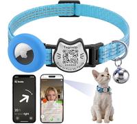 QR Code & AirTag Reflective Breakaway Cat Collar with Bells - Smart Scan Pet ID Tag & Apple AirTag Holder, Adjustable Nylon Safety Collar for Cats, 7-12.5 Inch (Dot Matrix Reflective-Blue)