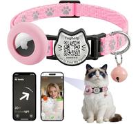 QR Code & AirTag Stretchy Cat Collar with Bells - Smart Scan Pet ID Tag & Apple AirTag Holder, Upgraded Anti-Lost Anti-Suffocation Safety Collar for Girl Boy Cats, Kittens & Puppies (Paw pattern-pink)