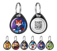 QR Code Dog Tag and Cat Tag, Scan to Reunite Faster, Waterproof and Durable, Lightweight and Quiet, Updatable Contact Info, with Eye-Catching Pet Character Design, Black-DJ Kitty