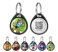 QR Code Dog Tag and Cat Tag, Scan to Reunite Faster, Waterproof and Durable, Lightweight and Quiet, Updatable Contact Info, with Eye-Catching Pet Character Design, Black-Skater Kitty