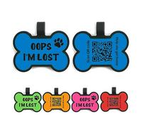 QR Code Dog Tags ID for Dogs - Silent Silicone Dog Cat ID Tag With Online Profile - Scan QR Receive Instant Pet Location Alert Email (Blue Bone)