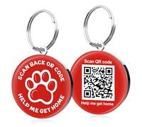 QR Code Dog Tags ID Tags for Dog Name ID Tag Cat Tags Online Pet Profile Scan QR Receive Instant Pet Location Alert Email Quiet Tag (Red, Design 1)