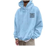 QR Code Hoodie Funny Hoodies for Men QR Scan Code Joke Fu Hoodies Unisex Scannable QR Code Hoodie Unisex Winter Thick Sweatshirt Light Blue