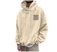 QR Code Hoodie Funny Hoodies for Men QR Scan Code Joke Fu Hoodies Unisex Scannable QR Code Hoodie Unisex Winter Thick Sweatshirt Beige