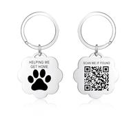 QR Code Pet ID Tag, Stainless Steel Paw Shaped Dog Tag with Scannable QR Code, 1 Inch Diameter, No Monthly Fee, Helping Me Get Home