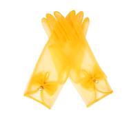 QRBTSCL Ladies Bow Party Sheer Elegant Mesh Short Gloves Wedding Bridesmaids Prom Evening Opera Gloves, yellow, One size