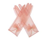 QRBTSCL Ladies Bow Party Sheer Elegant Mesh Short Gloves Wedding Bridesmaids Prom Evening Opera Gloves, Blush, One size