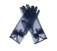 QRBTSCL Ladies Bow Party Sheer Elegant Mesh Short Gloves Wedding Bridesmaids Prom Evening Opera Gloves, navy, One size