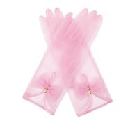 QRBTSCL Ladies Bow Party Sheer Elegant Mesh Short Gloves Wedding Bridesmaids Prom Evening Opera Gloves, pink, One size