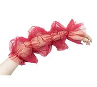 QRBTSCL Women's Long Tulle Gloves Lace Semi Sheer Puffy Sleeves Fingerless Gloves Sunscreen Dress Costume Accessory, Dark Red, One Size