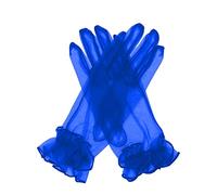 QRBTSCL Women's Ruffled Tulle Mesh Gloves Short Tea Party Gloves, Royal