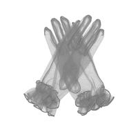 QRBTSCL Women's Ruffled Tulle Mesh Gloves Short Tea Party Gloves, Silver