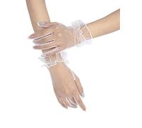 QRBTSCL Women's Ruffled Tulle Mesh Gloves Short Tea Party Gloves, White