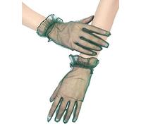 QRBTSCL Women's Ruffled Tulle Mesh Gloves Wedding Party Gloves Short Prom Evening Gloves, Dark Green, One Size