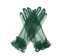QRBTSCL Women's Ruffled Tulle Mesh Gloves Wedding Party Gloves Short Prom Evening Gloves, Dark Green, One Size