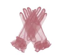 QRBTSCL Women's Ruffled Tulle Mesh Gloves Wedding Party Gloves Short Prom Evening Gloves, Dusty Rose, One Size