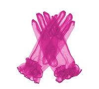 QRBTSCL Women's Ruffled Tulle Mesh Gloves Wedding Party Gloves Short Prom Evening Gloves, Fuchsia, One size