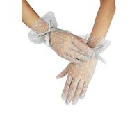 QRBTSCL Women's Short Lace Gloves with Bow Ruffles Lace Tea Party Gloves for Wedding Costume Evening Dinner Party, Silver, One Size