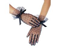 QRBTSCL Women's Short Lace Gloves with Bow Ruffles Lace Tea Party Gloves for Wedding Costume Evening Dinner Party, Navy, One Size