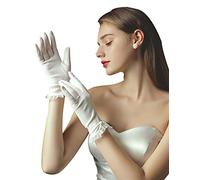 QRBTSCL Women's Short Satin Gloves Wedding Opera Party Gloves 1920s, Ivory