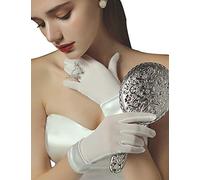 QRBTSCL Women's Short Satin Gloves Wedding Opera Party Gloves 1920s, Ivory