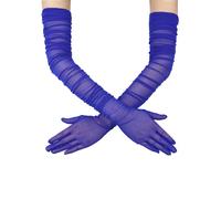 QRBTSCL Women's Stretchy Super Long Tulle Gloves Ruched Mesh Sheer Gloves for Evening Hallowmas Opera Party, royal, L