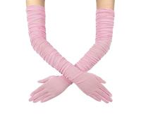 QRBTSCL Women's Stretchy Super Long Tulle Gloves Ruched Mesh Sheer Gloves for Evening Hallowmas Opera Party, Pink, One Size