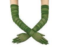 QRBTSCL Women's Stretchy Super Long Tulle Gloves Ruched Mesh Sheer Gloves for Evening Hallowmas Opera Party, Dark Green, One Size