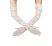 QRBTSCL Women's Stretchy Super Long Tulle Gloves Ruched Mesh Sheer Gloves for Evening Hallowmas Opera Party, Ivory, One Size