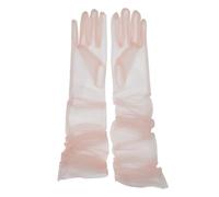 QRBTSCL Women's Tulle Long Wedding Bridal Gloves - 27" Elbow Length Sheer Gloves, Blush, One Size