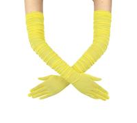 QRBTSCL YCShun Women's Stretchy Super Long Tulle Gloves Ruched Opera Mush Semi Sheer Gloves for Evening Party, Yellow, One Size