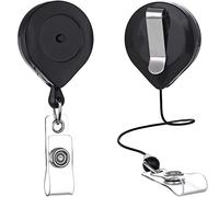 QREEL 2-Pack Retractable Badge Holder Reels with Interval Locking and Belt Clip - Black ID Badge Clips