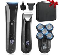 Qreeyx Beard Trimmer for Men Groin & Body Hair Trimmer, Nose & Ear Clipper Head Razors for Bald Men, 5 in 1 Waterproof Manscape Kit with Travel Case, LED Display, Grooming Kit Gift for Him