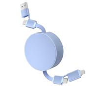 Qreninv 4-in-1 Retractable USB-C to USB-C Cable 100W, Self-Coiling Cord with USB-A & Phone Adapters, Fast Charging & Data Sync for McBook, Pad, Smsung, Ga|axy, Blue