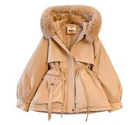 QREXVOG Women's Velvet Parka Down Cotton Soft Thermal Insulation Cotton Coat Casual Waist-cinching Jacket