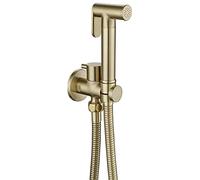 QREZAA Bidet Hand Shower, Brass, Brushed Gold, High Pressure, Wall Mounted, Water-Saving, Contemporary Style, Perfect for Bathroom Cleaning