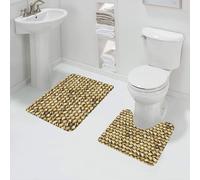 QRFASFZO 2 piece bath mat set Non-sliding bathroom cushion water absorption bathtub machine washable carpet toilet floor,Abstract,Rattan Basket Weave Pattern Natural Boho Country Style Geometric