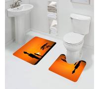 QRFASFZO 2 piece bath mat set Non-sliding bathroom cushion water absorption bathtub machine washable carpet toilet floor,African, child and mother at sunset walking in savanna Desert Dawn Kenya Natu