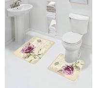 QRFASFZO 2 piece bath mat set Non-sliding bathroom cushion water absorption bathtub machine washable carpet toilet floor,vintage postcard with a beautiful rose hand-drawing
