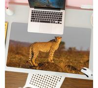 QRFASFZO Mouse Pad 31.5 × 12 inch Extended Large Mouse Mat Desk Pad, Stitched Edges Mousepad,Non-Slip Rubber Base,Animal, a spotted cheetah standing on a mound, observing the gold,Gaming Mouse Pad XL