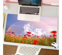 QRFASFZO Mouse Pad 31.5 × 12 inch Extended Large Mouse Mat Desk Pad, Stitched Edges Mousepad,Non-Slip Rubber Base,Poppy, Meadow with Poppies and Rainbow Reflection in the Air Magi,Gaming Mouse Pad XL