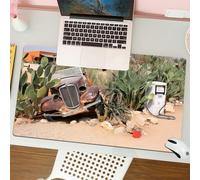 QRFASFZO Mouse Pad 31.5 × 12 inch Extended Large Mouse Mat Desk Pad, Stitched Edges Mousepad,Non-Slip Rubber Base,Vintage car, old broken car and gas station in the desert, Photo,Gaming Mouse Pad XL