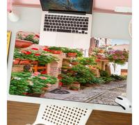 QRFASFZO Mouse Pad 31.5 × 12 inch Extended Large Mouse Mat Desk Pad, Stitched Edges Mousepad,Non-Slip Rubber Base,Tuscan Set,Street View of a Small Renaissance Town with Floral Po,Gaming Mouse Pad XL