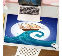 QRFASFZO Mouse Pad 31.5 × 12 inch Extended Large Mouse Mat Desk Pad, Stitched Edges Mousepad,Non-Slip Rubber Base,Moon, old ship with storm riding the waves Full moon and starfish,Gaming Mouse Pad XL